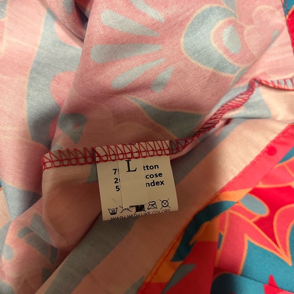 Vibrant Hot Pink, Teal, Light Blue Floral Women's Top Size L - Picture 7 of 8